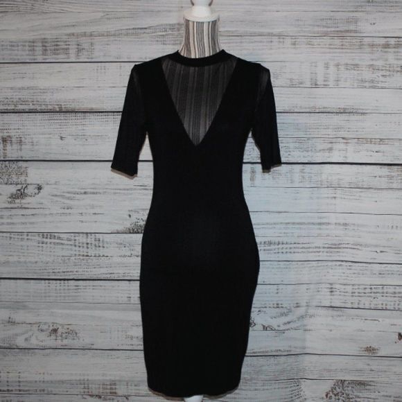 Seductions V Cut Sheer chest arms bodycon Dress - Picture 1 of 5